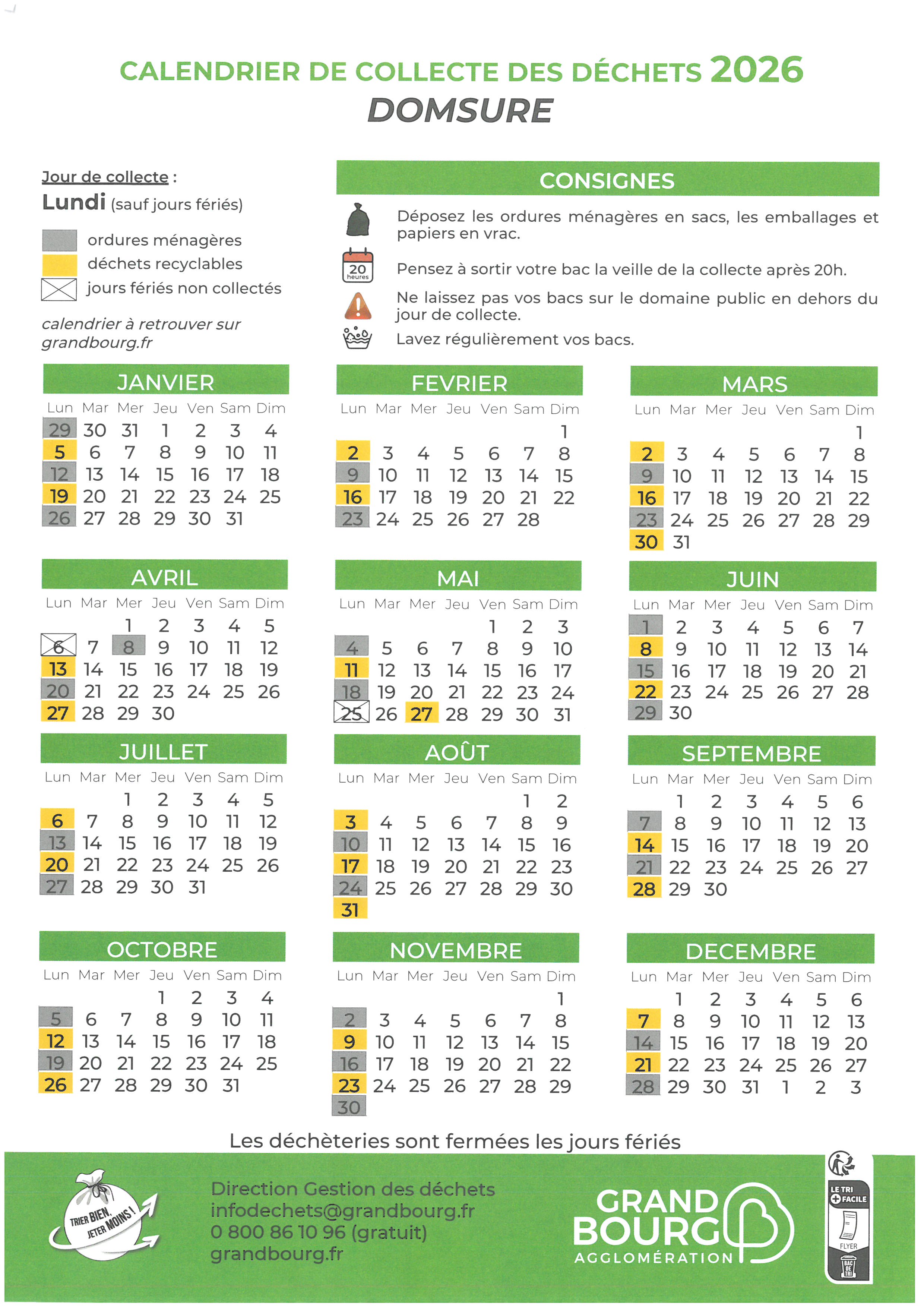 Calendrier collecte 2026