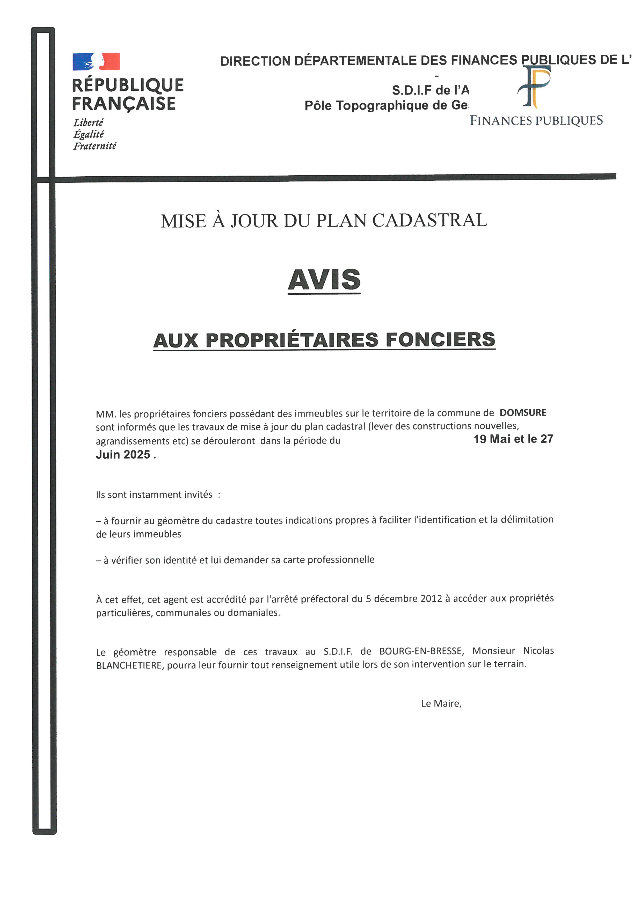 Mise à jour plan cadastral