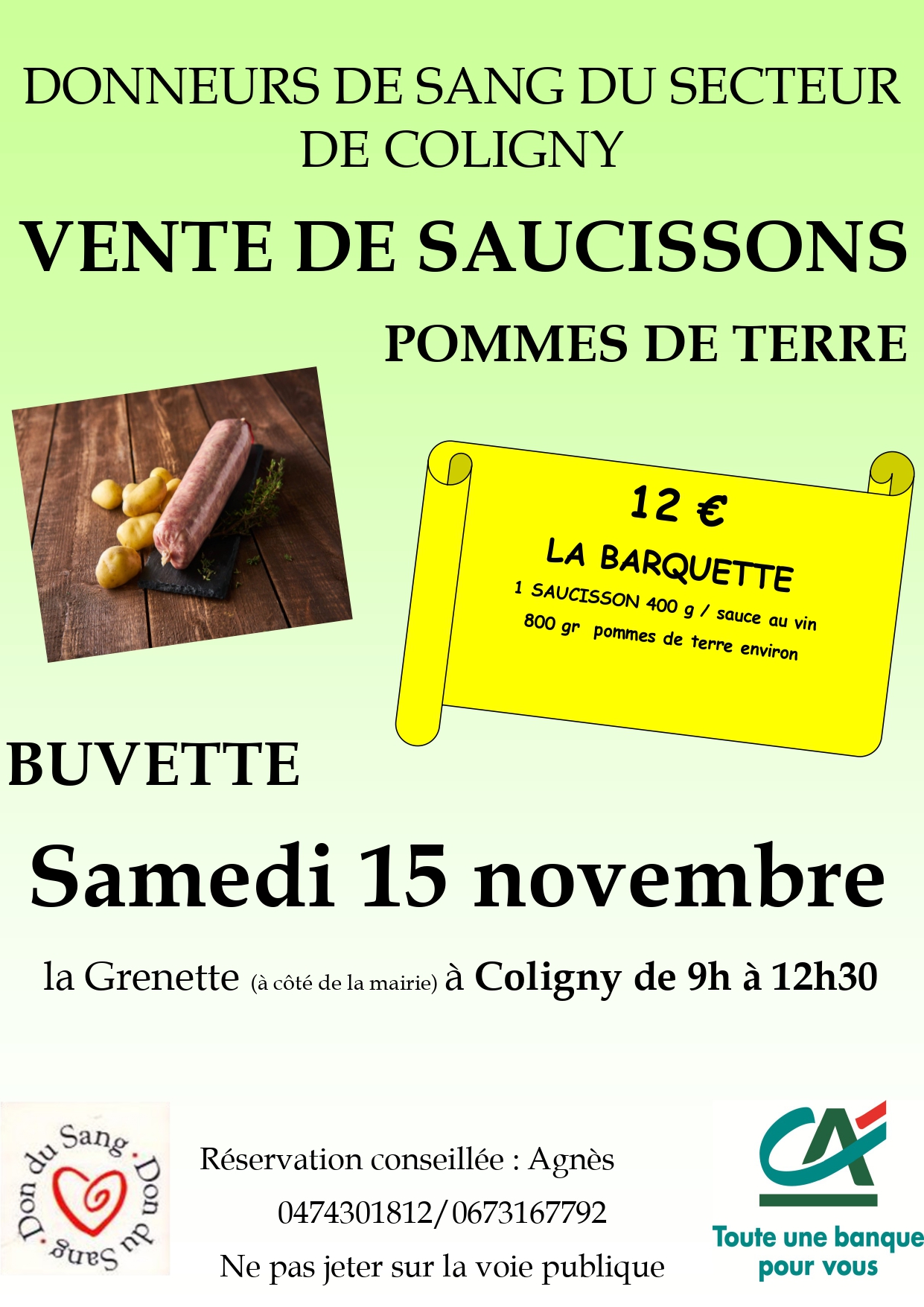 Vente saucisson 15 11 25 Donneurs de sang Coligny