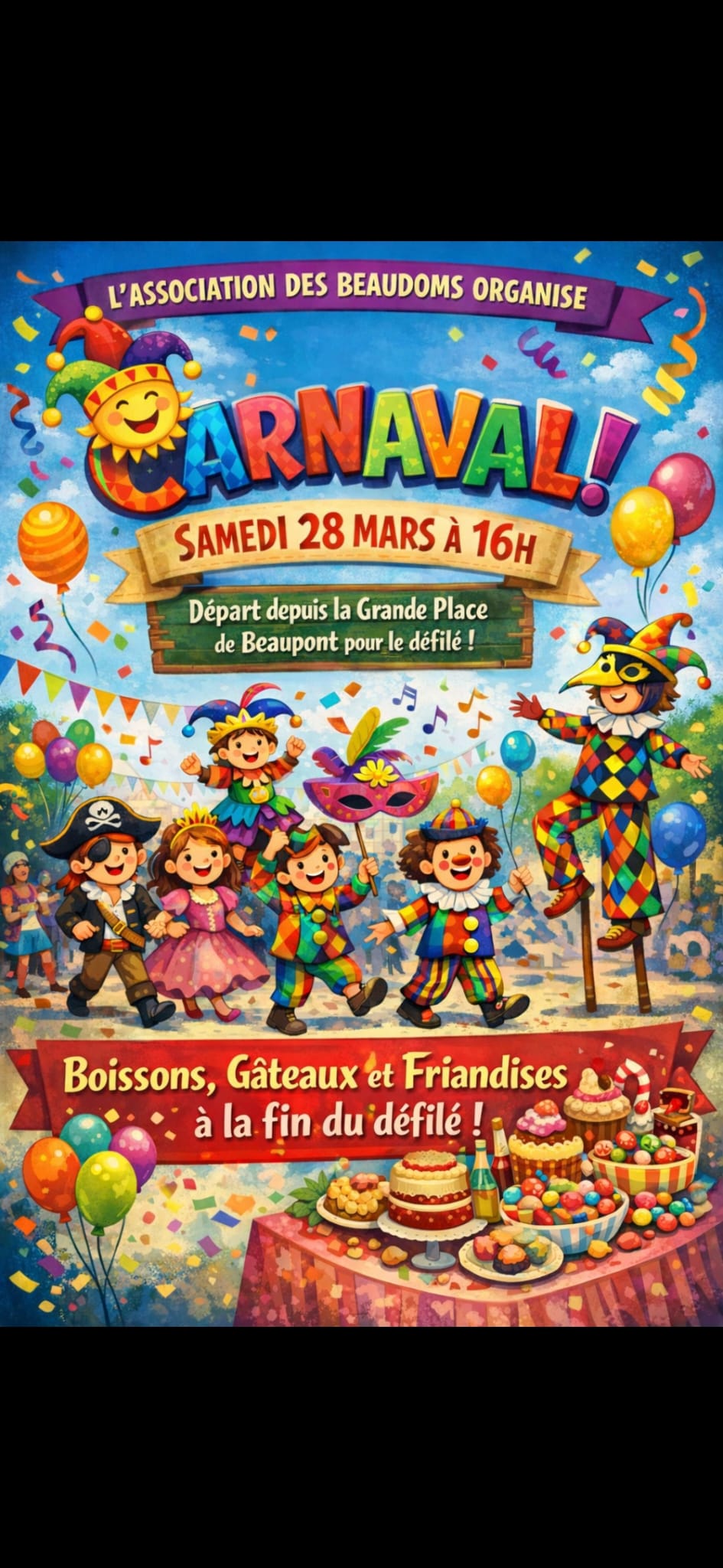 affiche carnaval Garderie 28 03 26 Beaupont